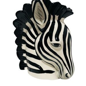 Vintage Zebra Head Ceramic Vase‎ Black White Animal Decor  Excellent Condition